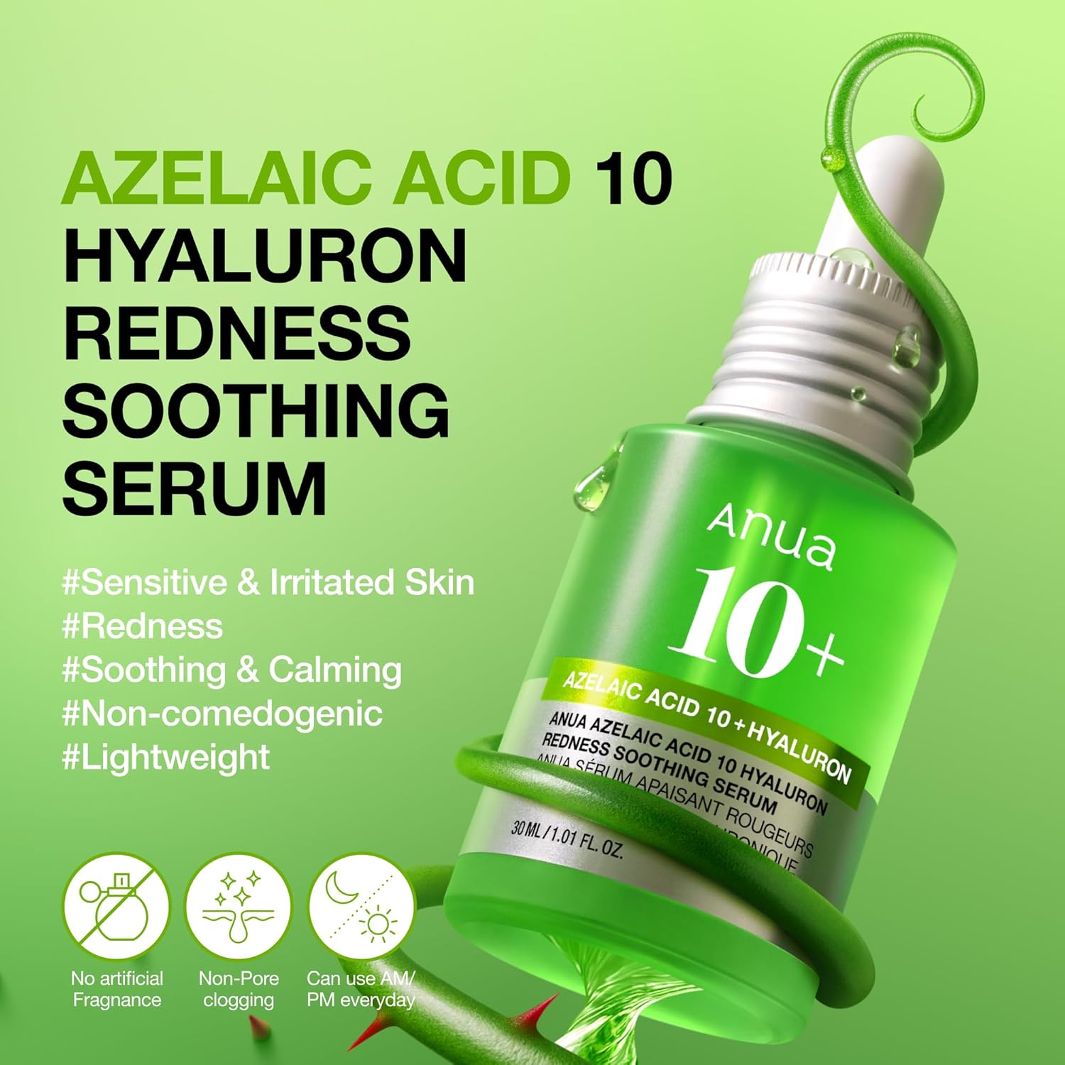 ANUA 10+AZELAIC ACID HYALURON REDNESS SOOTHING SERUM